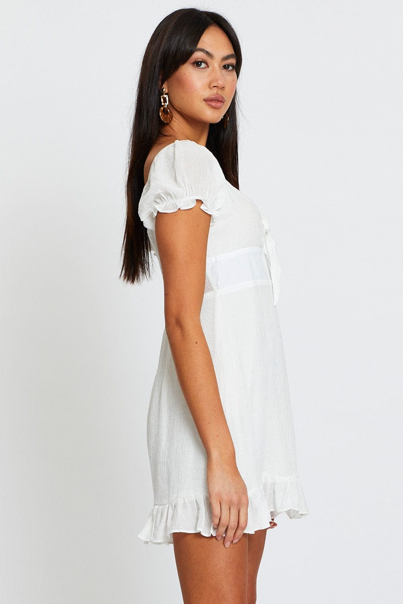 FB MINI DRESS White Mini Dress Short Sleeve for Women by Ally