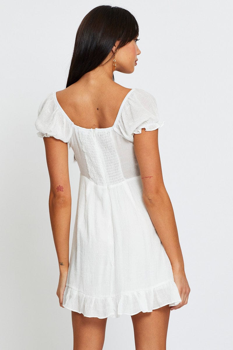 FB MINI DRESS White Mini Dress Short Sleeve for Women by Ally