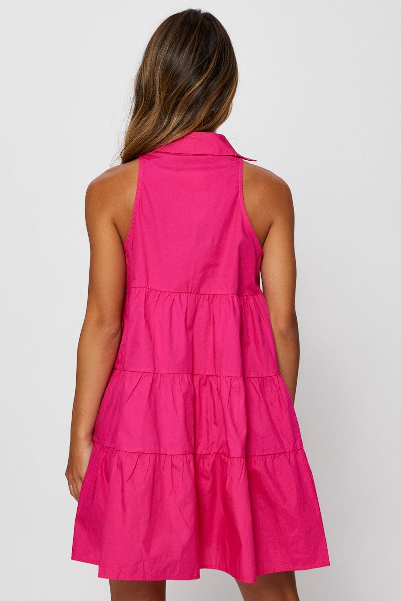 FB SHIRT DRESS Black Pink Shirt Dress Sleeveless V Neck for Women by Ally