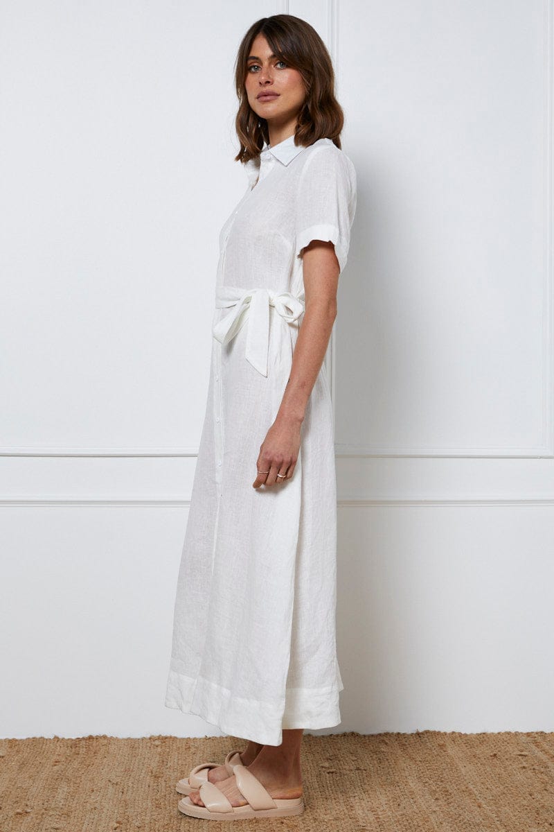 FB SHIRT DRESS White A Line Dress Short Sleeve Maxi for Women by Ally