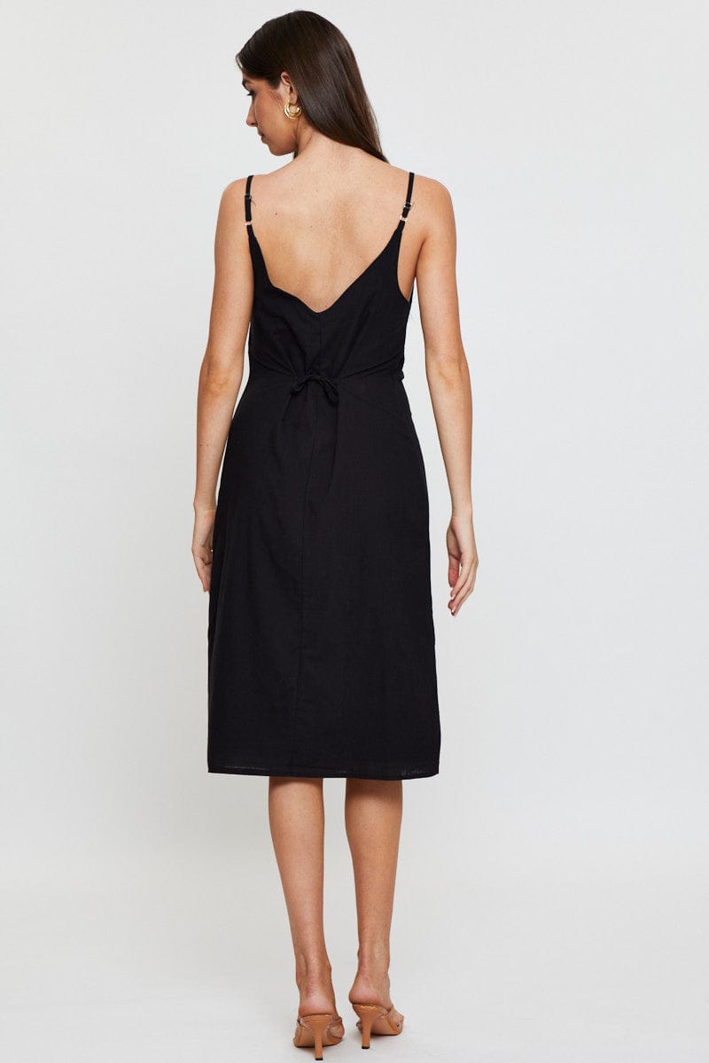 FB SLIP DRESS Black Slip Dress Linen for Women by Ally