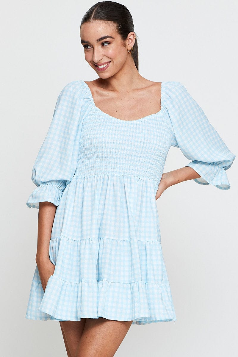 Women's Check Fit And Flare Dress Long Sleeve Sweetheart Neck | Ally Fashion Women's Check Fit And Flare Dress Long Sleeve Sweetheart Neck | Ally Fashion