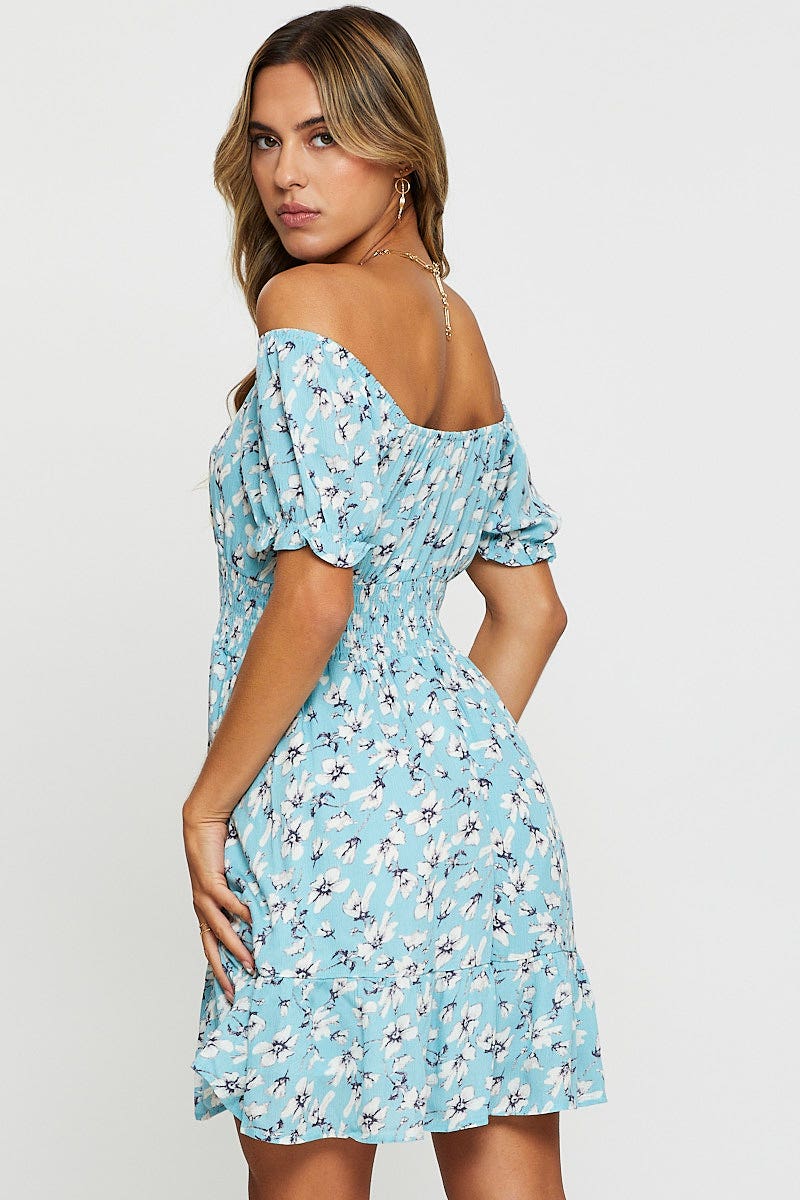 FB SMOCK DRESS Print Mini Dress Short Sleeve for Women by Ally