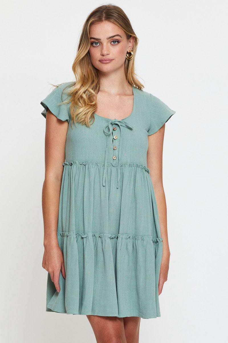 Women’s Green Mini Dress Short Sleeve | Ally Fashion