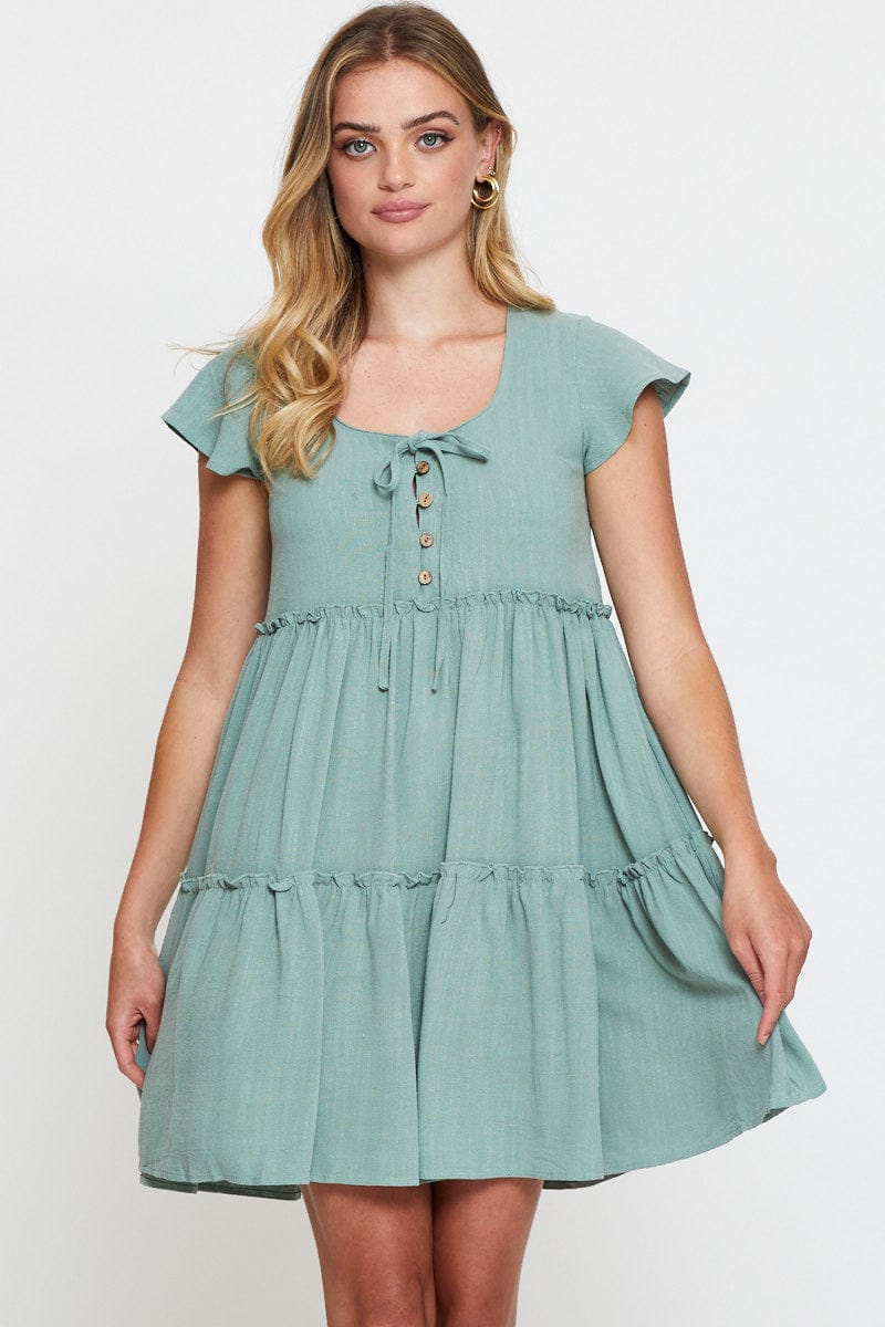 Green Mini Dress Short Sleeve