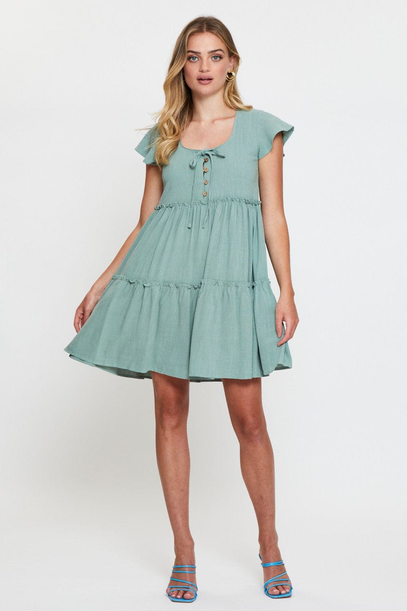 Green Mini Dress Short Sleeve