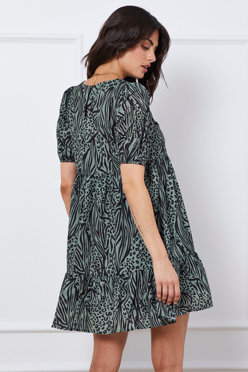 FB SWING DRESS Print Mini Dress Short Sleeve Round Neck for Women by Ally