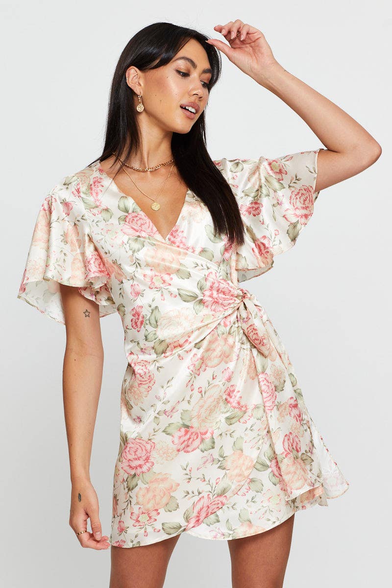 FB SWING DRESS Print Wrap Dress Mini for Women by Ally