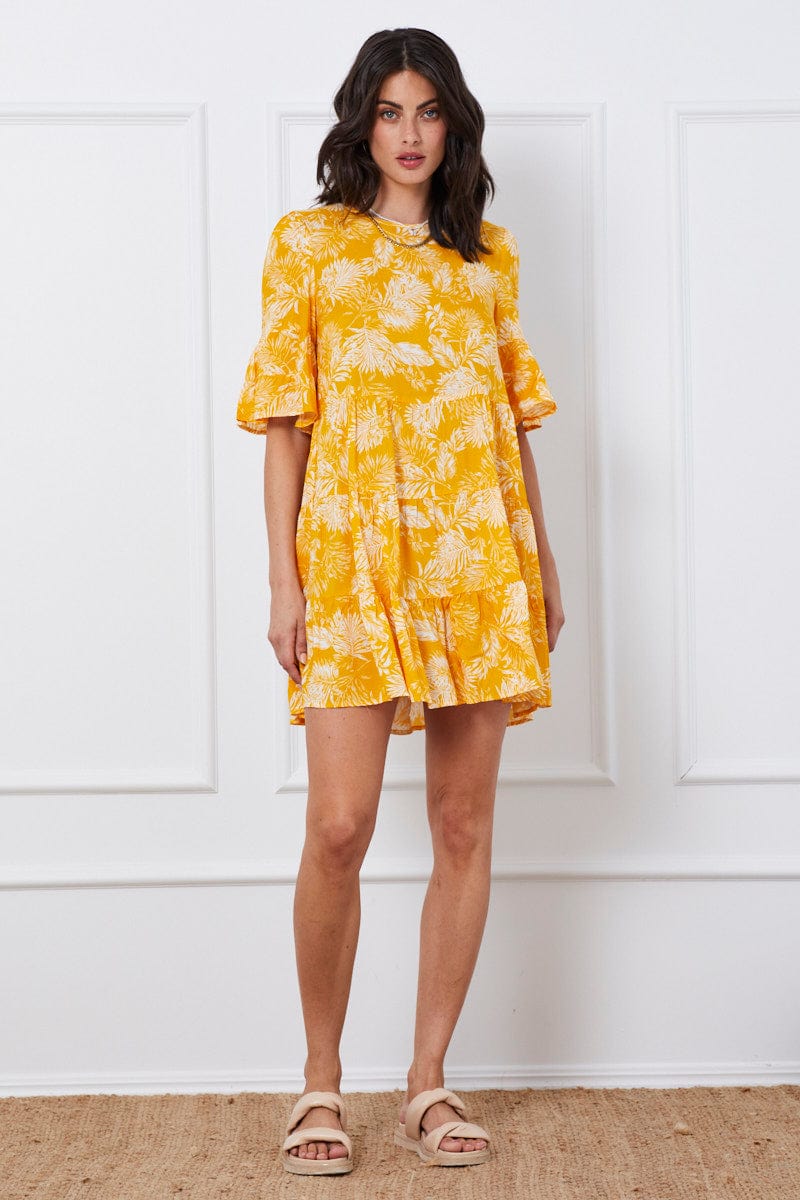 FB SWING DRESS Trop Print Mini Dress Short Sleeve for Women by Ally
