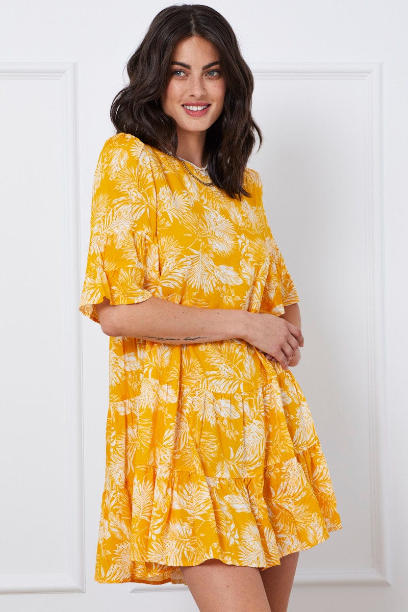 FB SWING DRESS Trop Print Mini Dress Short Sleeve for Women by Ally