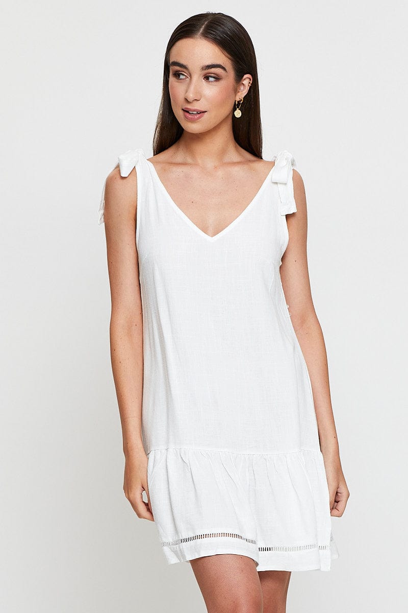 Women’s White Mini Dress V Neck | Ally Fashion