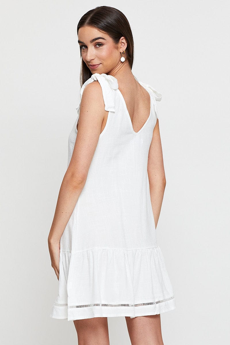 FB SWING DRESS White Mini Dress V Neck for Women by Ally
