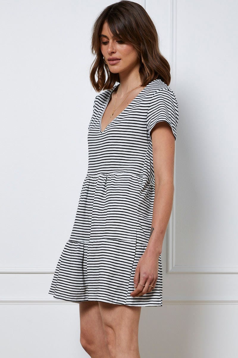 FB T SHIRT DRESS Stripe Mini Dress Short Sleeve for Women by Ally