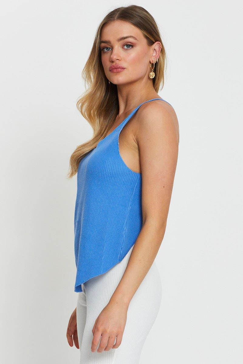 FINE KNITTED Blue Knit Top V-Neck for Women by Ally