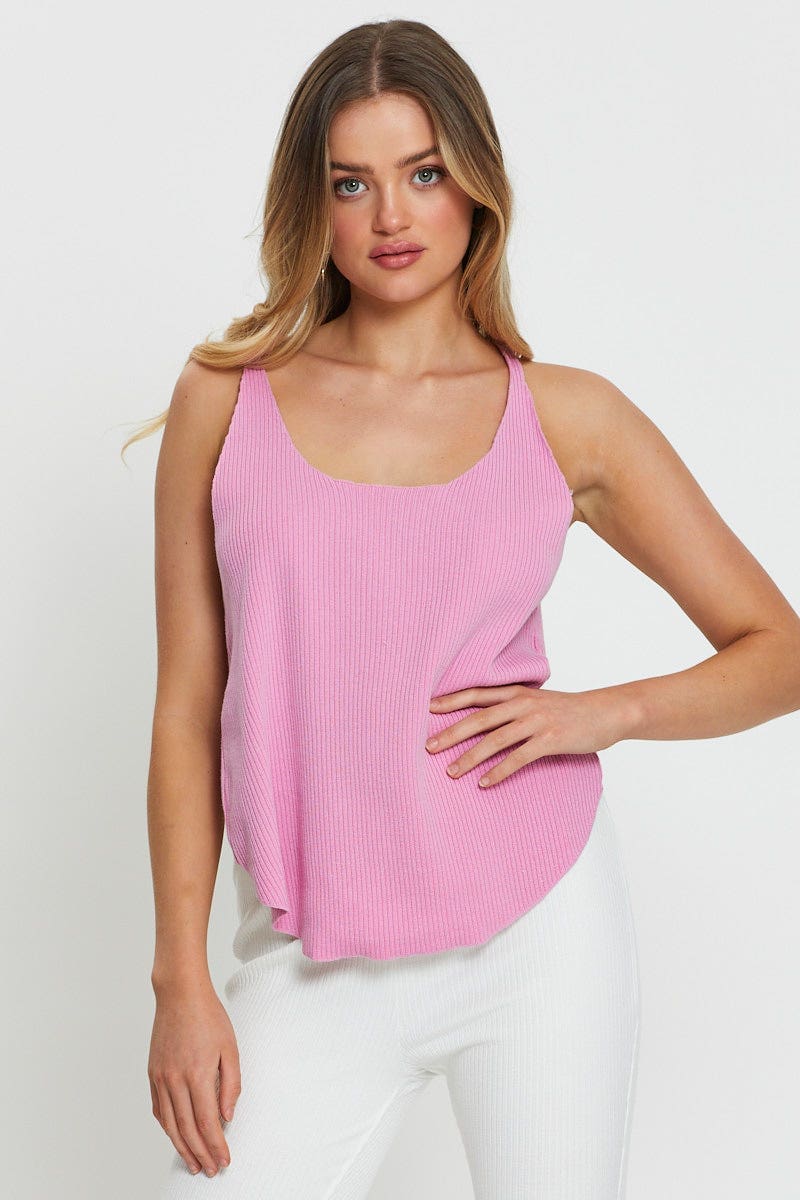 FINE KNITTED Pink Knit Top V-Neck for Women by Ally