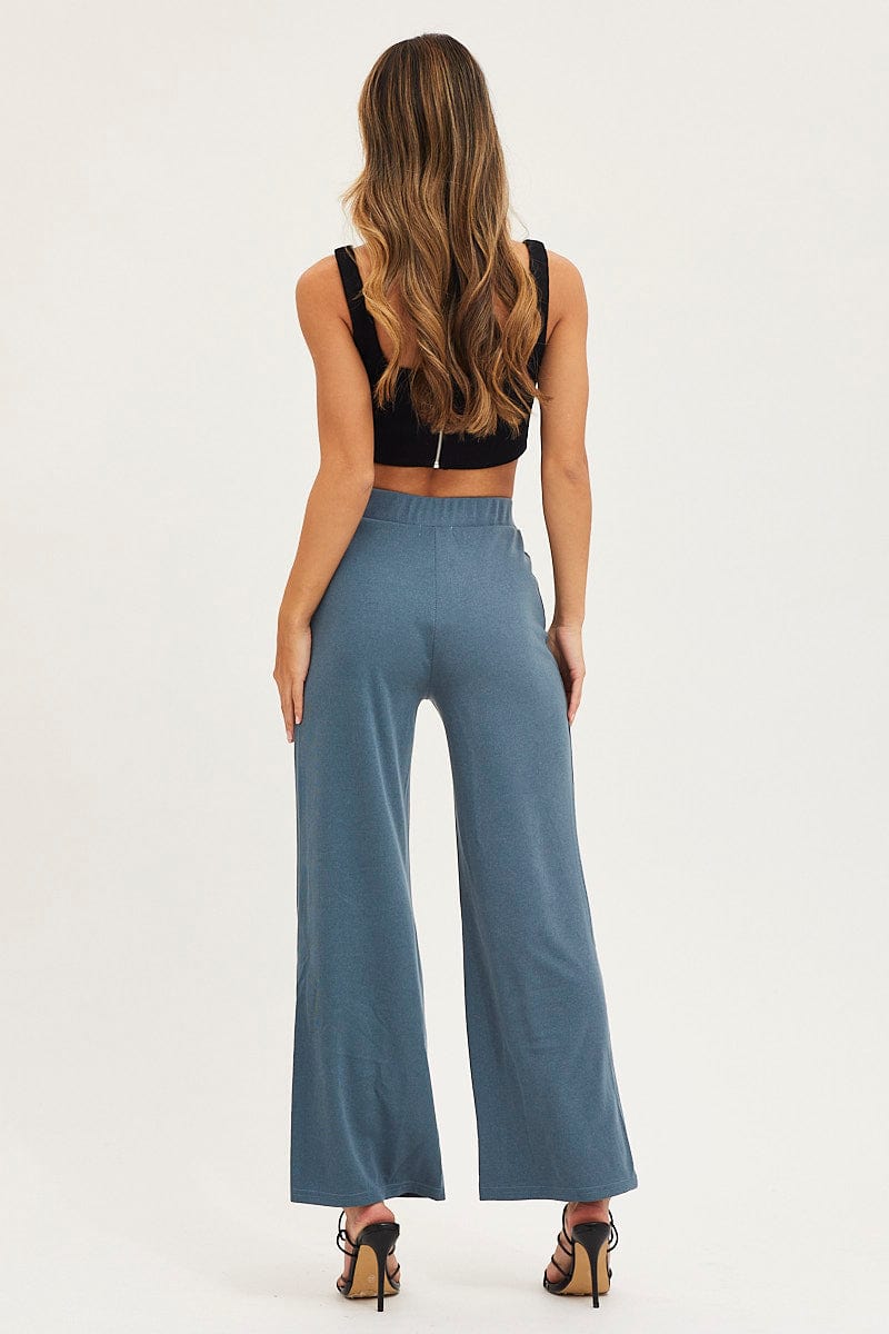 FLARE Blue Flare Pants High Rise for Women by Ally