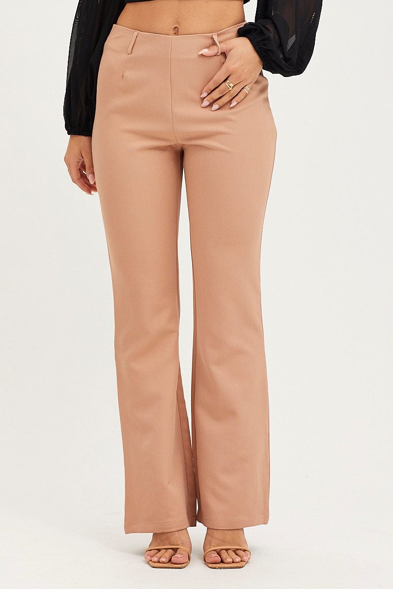 FLARE Camel Flare Pants Mid Rise for Women by Ally