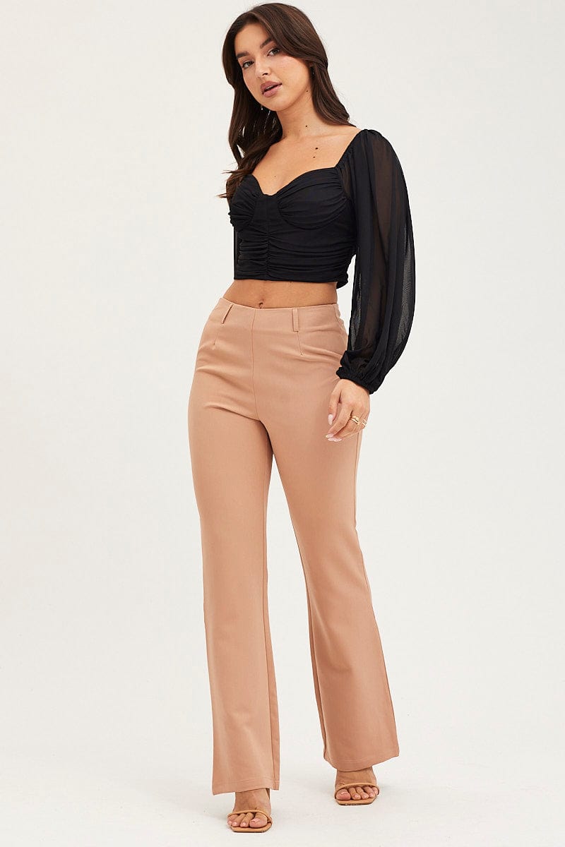 FLARE Camel Flare Pants Mid Rise for Women by Ally