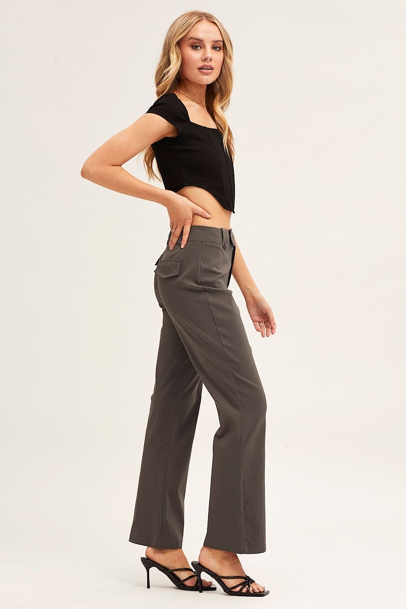 FLARE CHARCOAL Mid Rise Stretch Flare Pant for Women by Ally