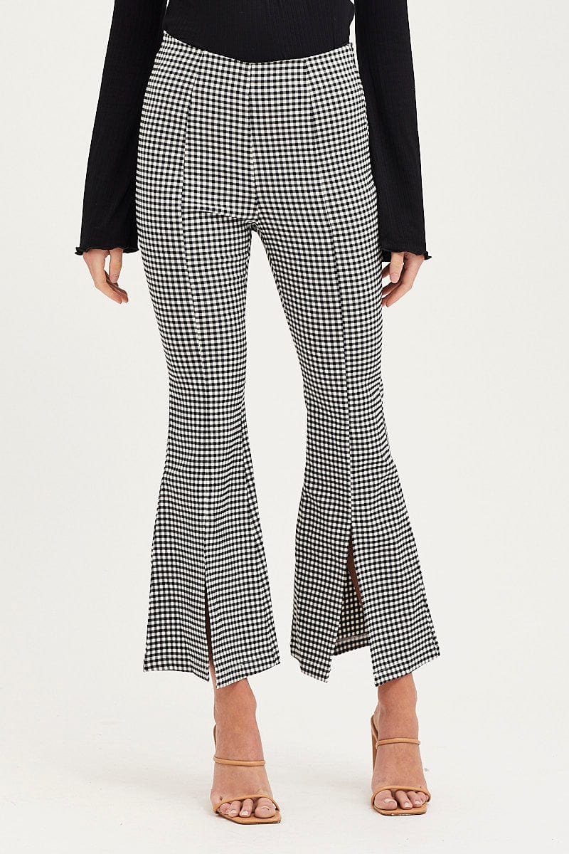 FLARE Check Flare Pants High Rise Front Split for Women by Ally