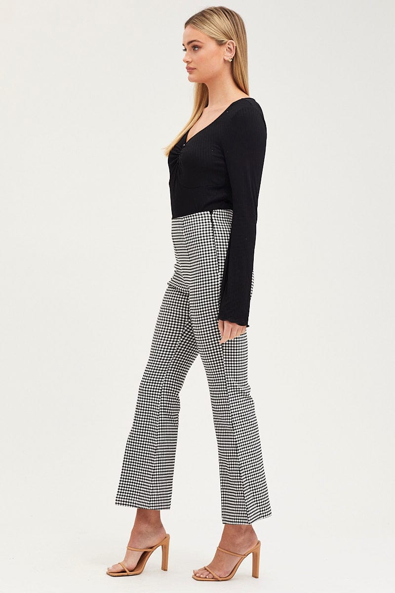 FLARE Check Flare Pants High Rise Front Split for Women by Ally