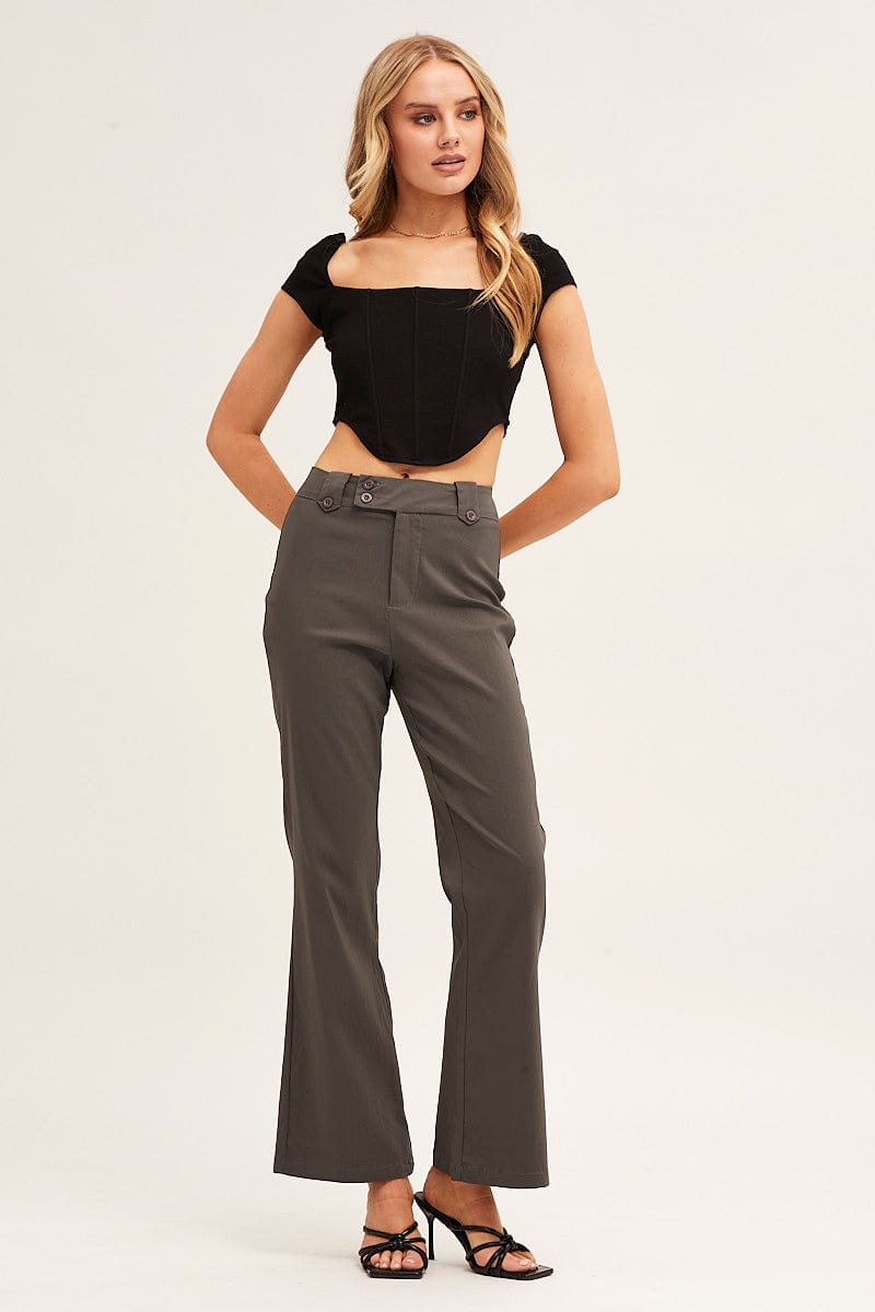 Grey Mid Rise Stretch Flare Pant