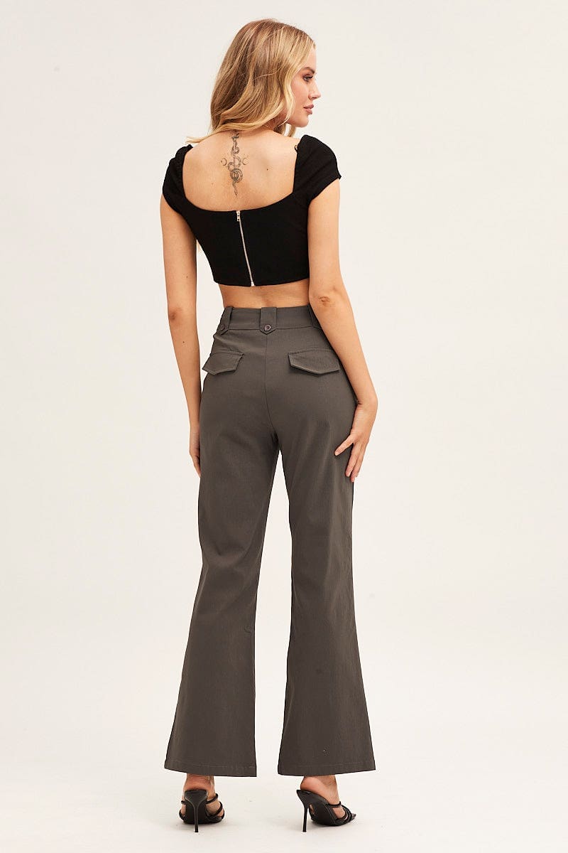 FLARE Grey Mid Rise Stretch Flare Pant for Women by Ally