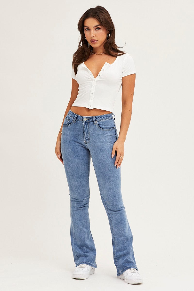 FLARE JEAN Blue Flare Denim Jeans Low Rise for Women by Ally