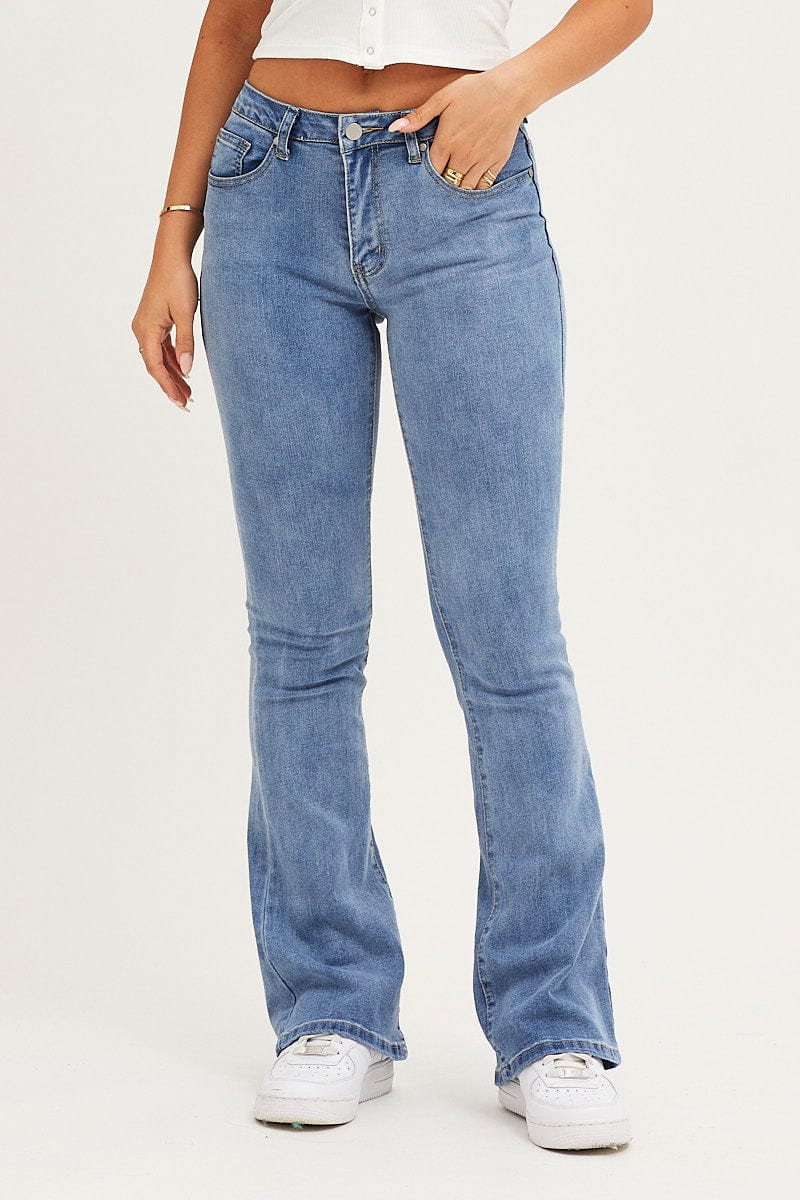 FLARE JEAN Blue Flare Denim Jeans Low Rise for Women by Ally