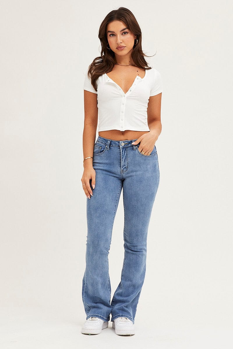 FLARE JEAN Blue Flare Denim Jeans Low Rise for Women by Ally