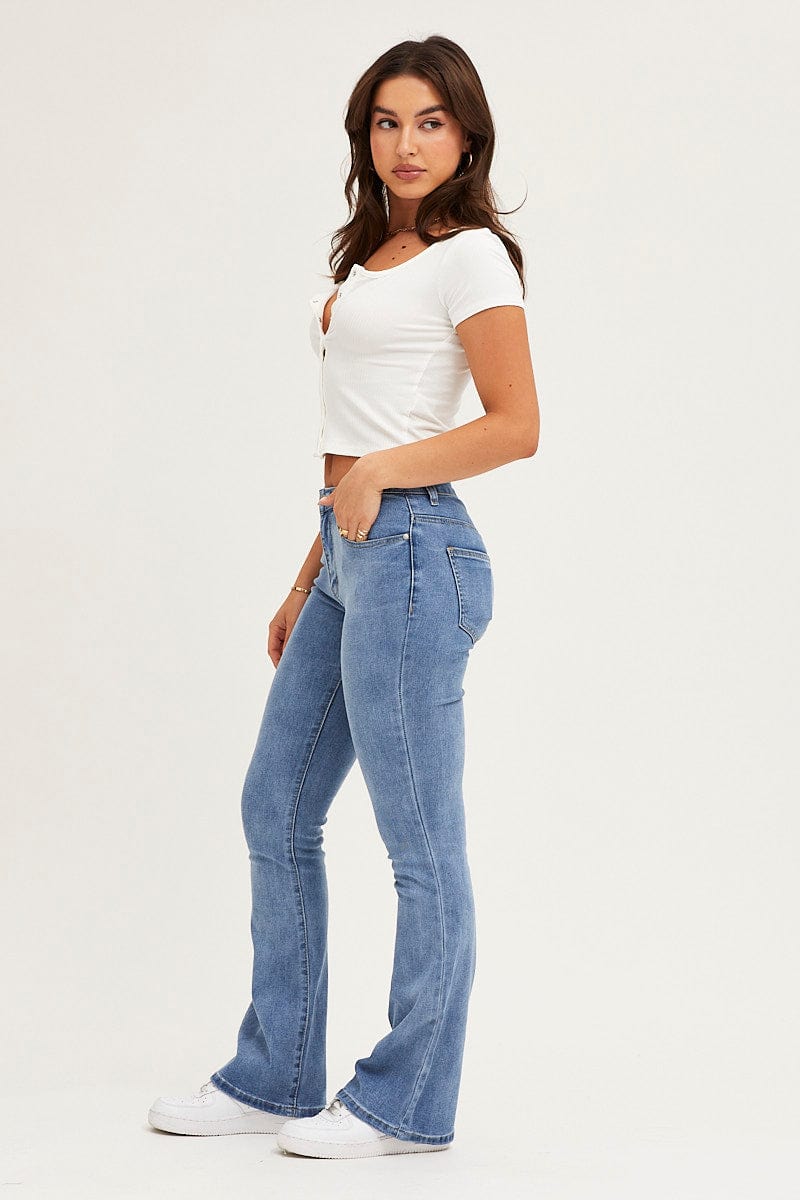 FLARE JEAN Blue Flare Denim Jeans Low Rise for Women by Ally