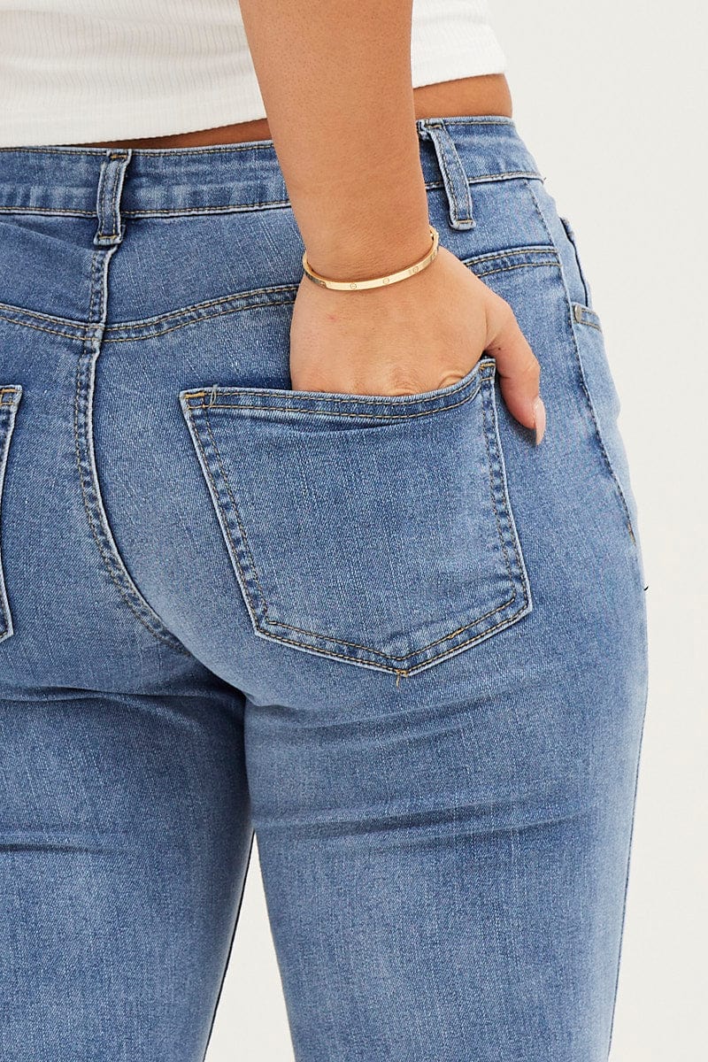 FLARE JEAN Blue Flare Denim Jeans Low Rise for Women by Ally