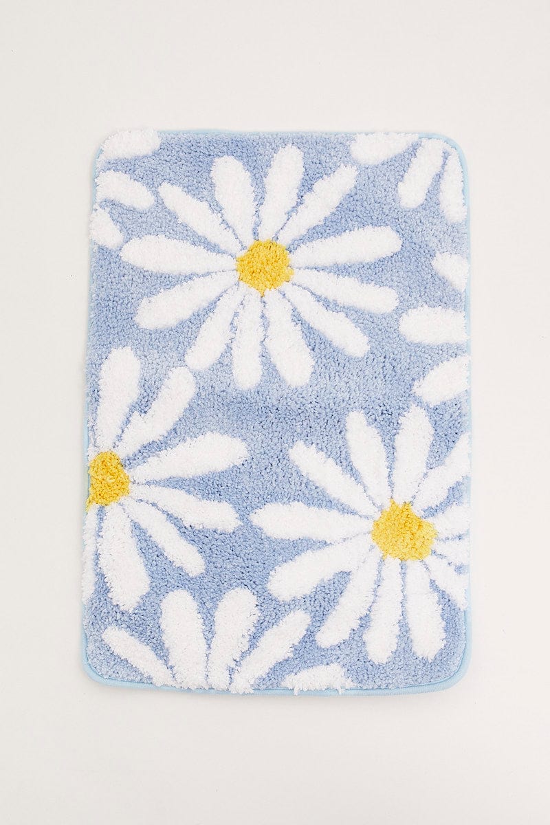 GIFT Blue Floral Decor Squared Bath Mat for Women by Ally