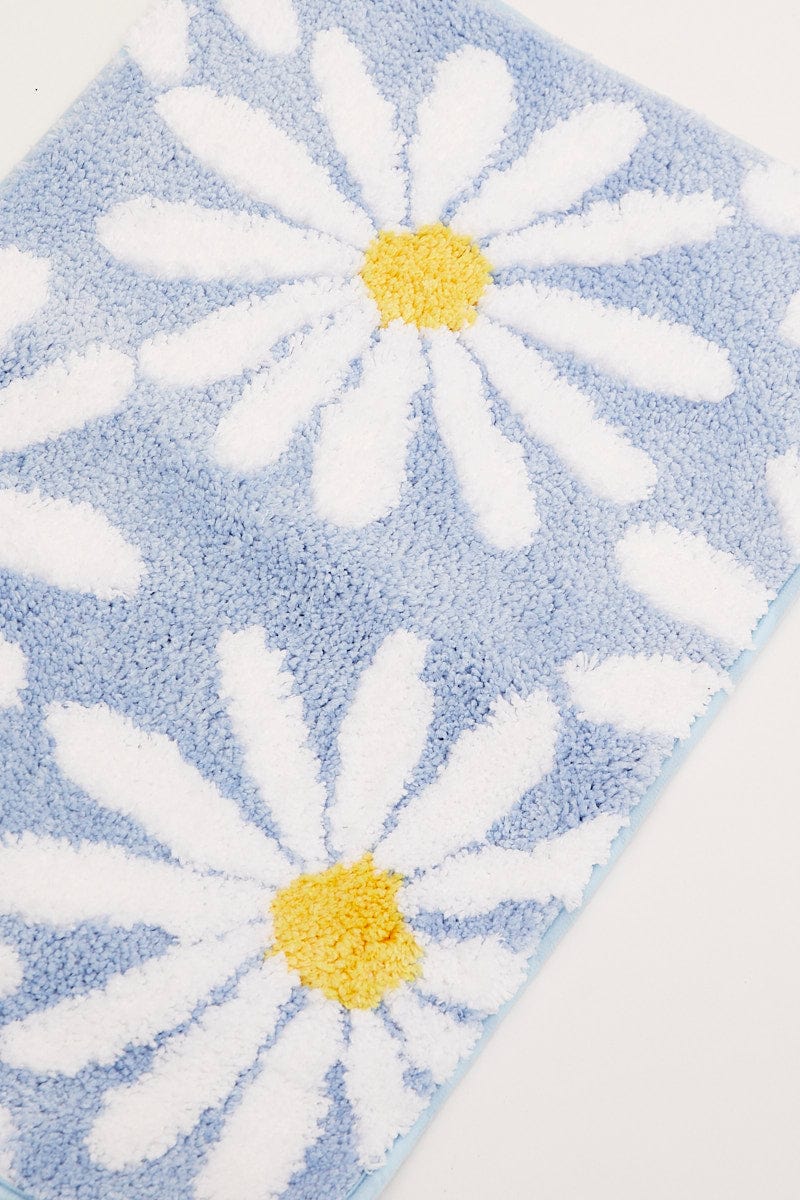 GIFT Blue Floral Decor Squared Bath Mat for Women by Ally