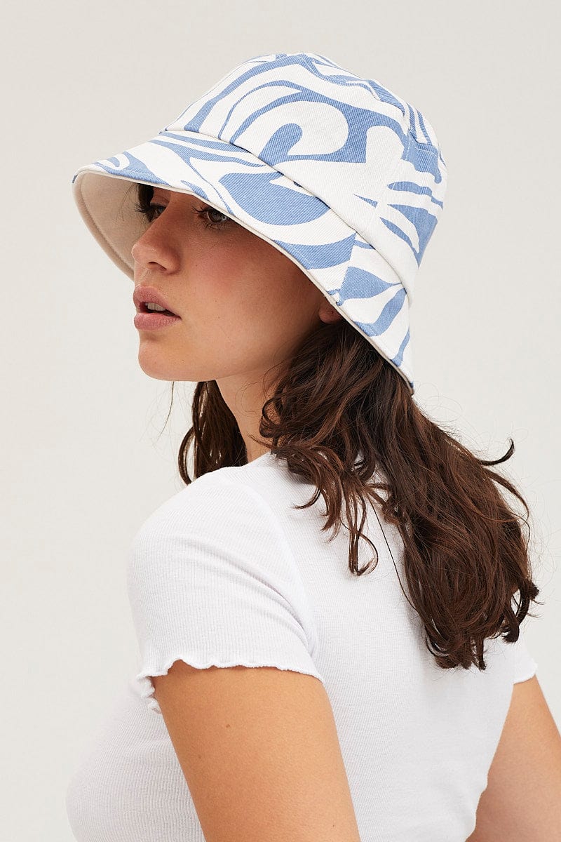 GIFT Blue Graphic Bucket Hat for Women by Ally