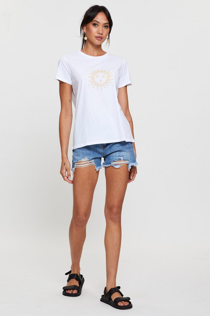 GRAFIC T SEMI CROP White Graphic T Shirt Sleeve_Length for Women by Ally