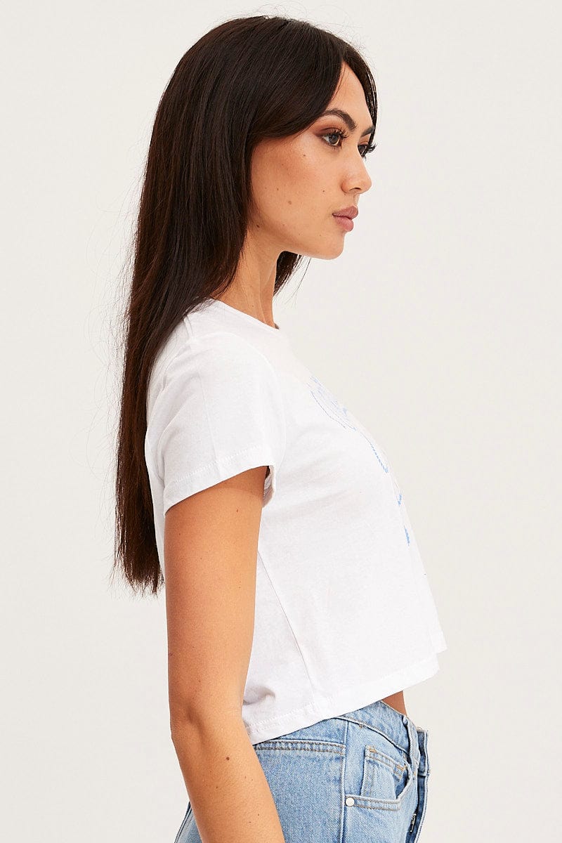 GRAFIC T SEMI CROP White T Shirt Short Sleeve for Women by Ally