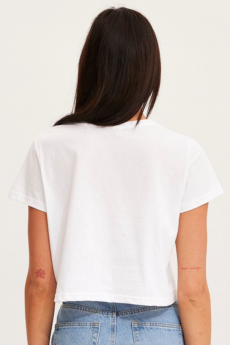 GRAFIC T SEMI CROP White T Shirt Short Sleeve for Women by Ally