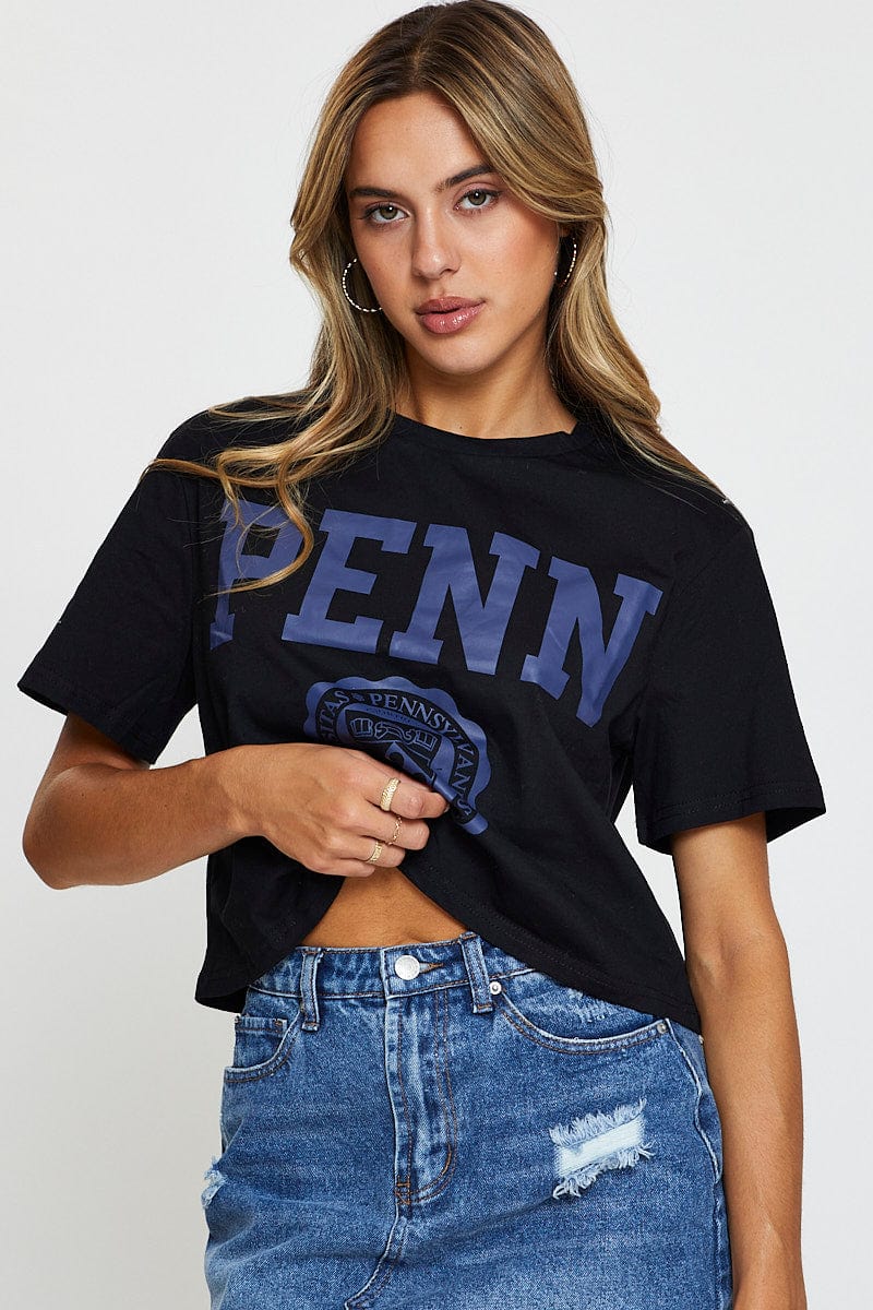 GRAPHIC T CROP Black Graphic T Shirt Crop for Women by Ally