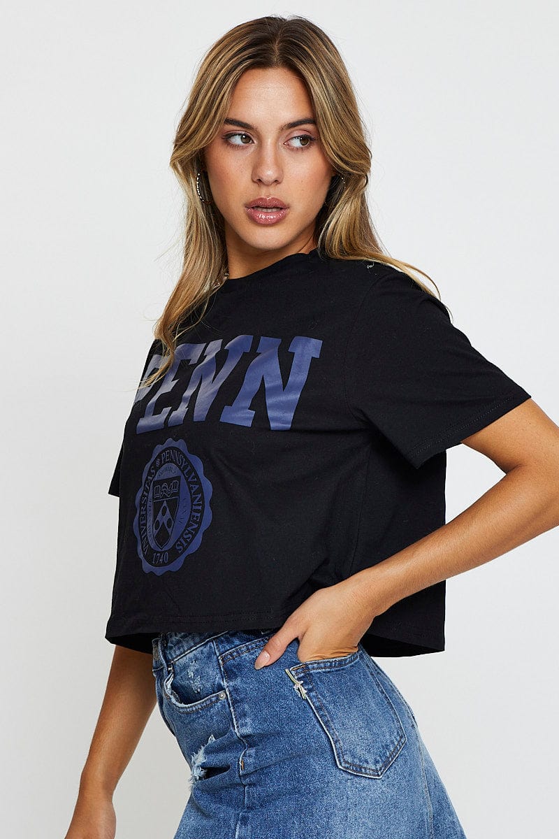 GRAPHIC T CROP Black Graphic T Shirt Crop for Women by Ally