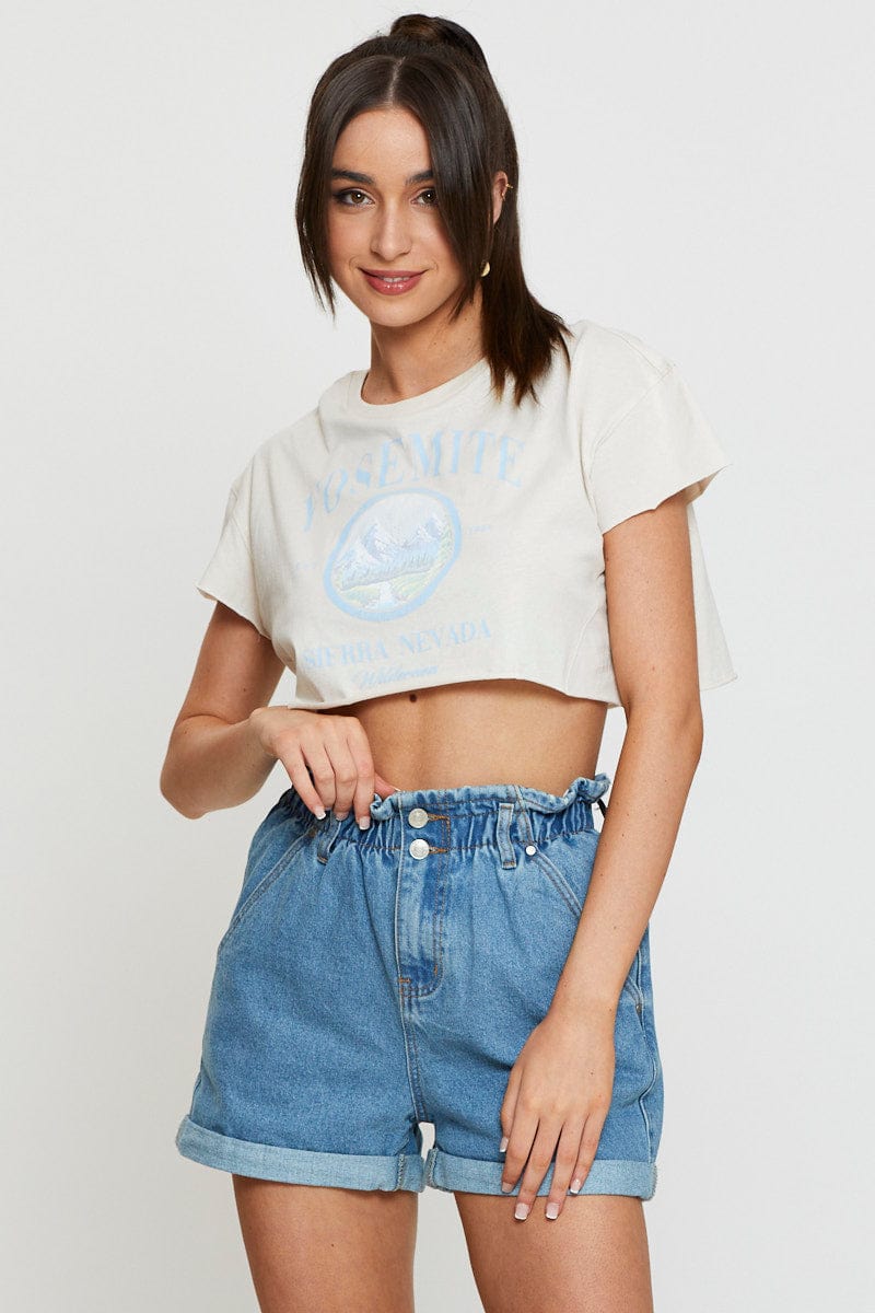 GRAPHIC T CROP Camel Graphic Crop Top Short Sleeve for Women by Ally