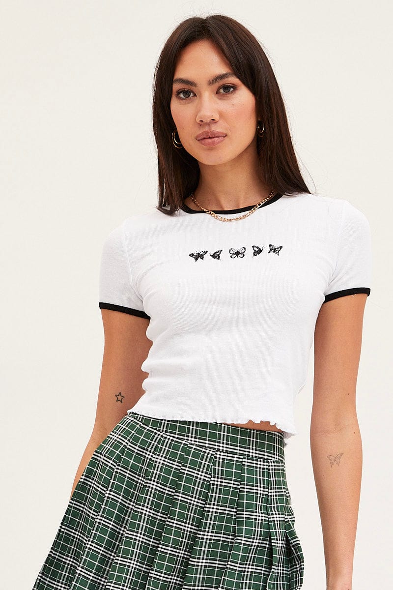GRAPHIC T CROP White Butterfly T Shirt Short Sleeve for Women by Ally