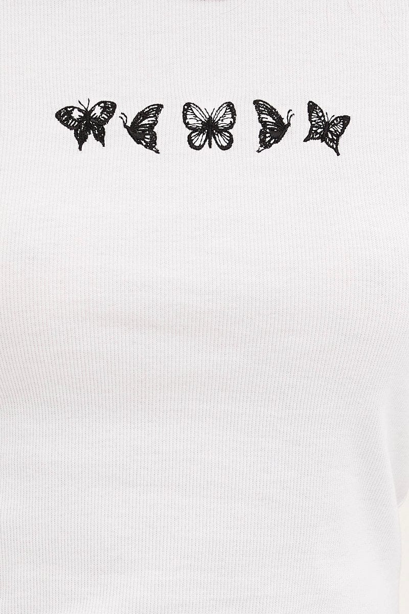 GRAPHIC T CROP White Butterfly T Shirt Short Sleeve for Women by Ally