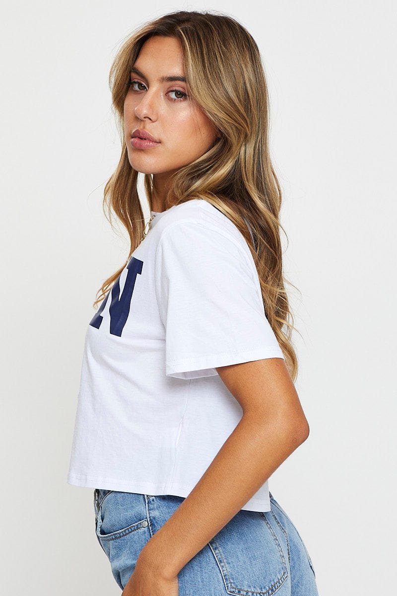 GRAPHIC T CROP White Graphic T Shirt Crop for Women by Ally