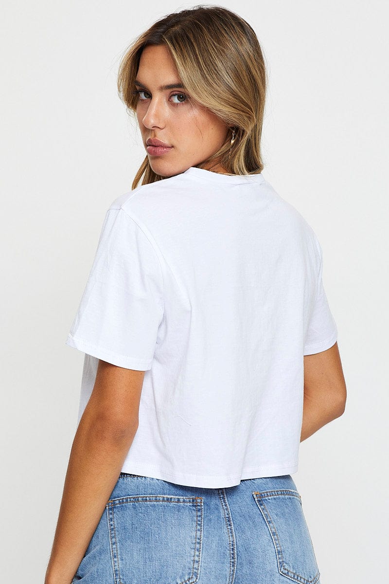 GRAPHIC T CROP White Graphic T Shirt Crop for Women by Ally