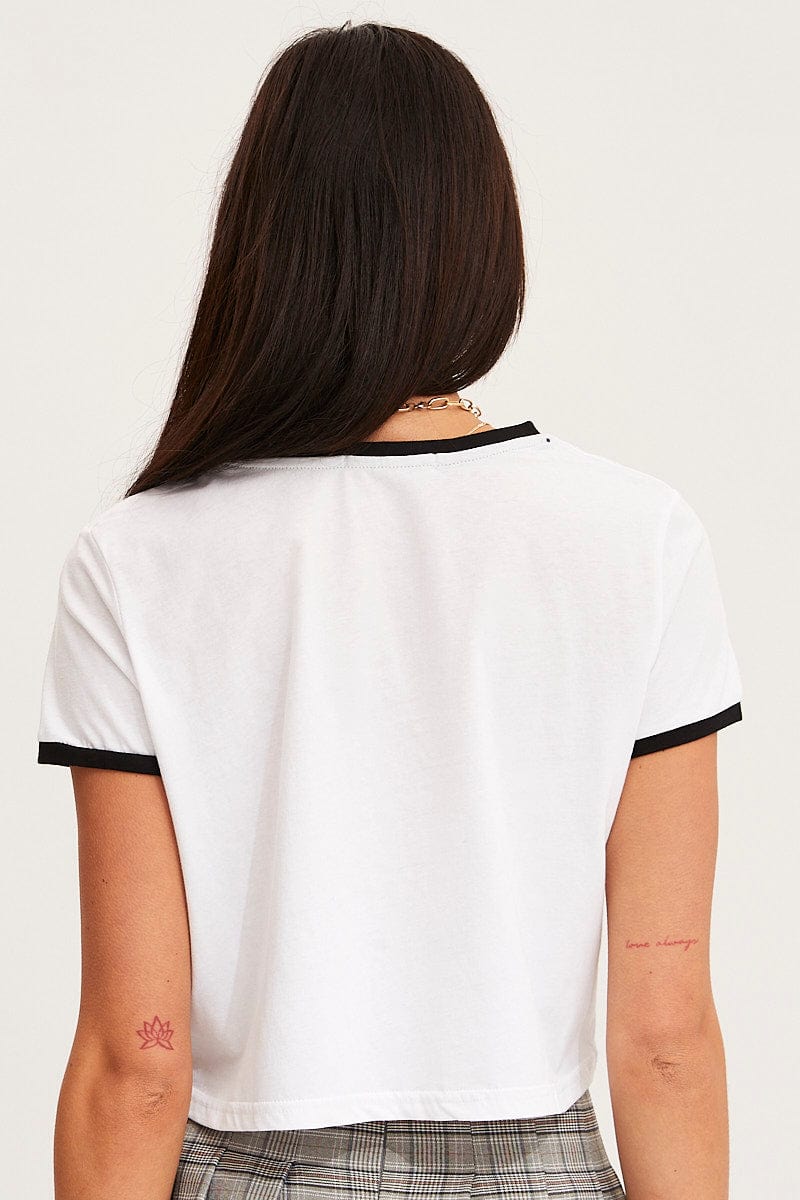 GRAPHIC T CROP White T Shirt Short Sleeve for Women by Ally