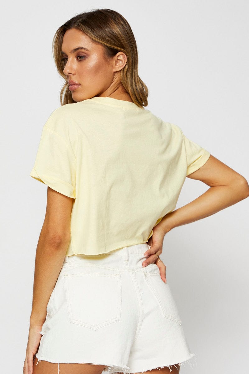 GRAPHIC T CROP Yellow Graphic T Shirt Short Sleeve Crop for Women by Ally