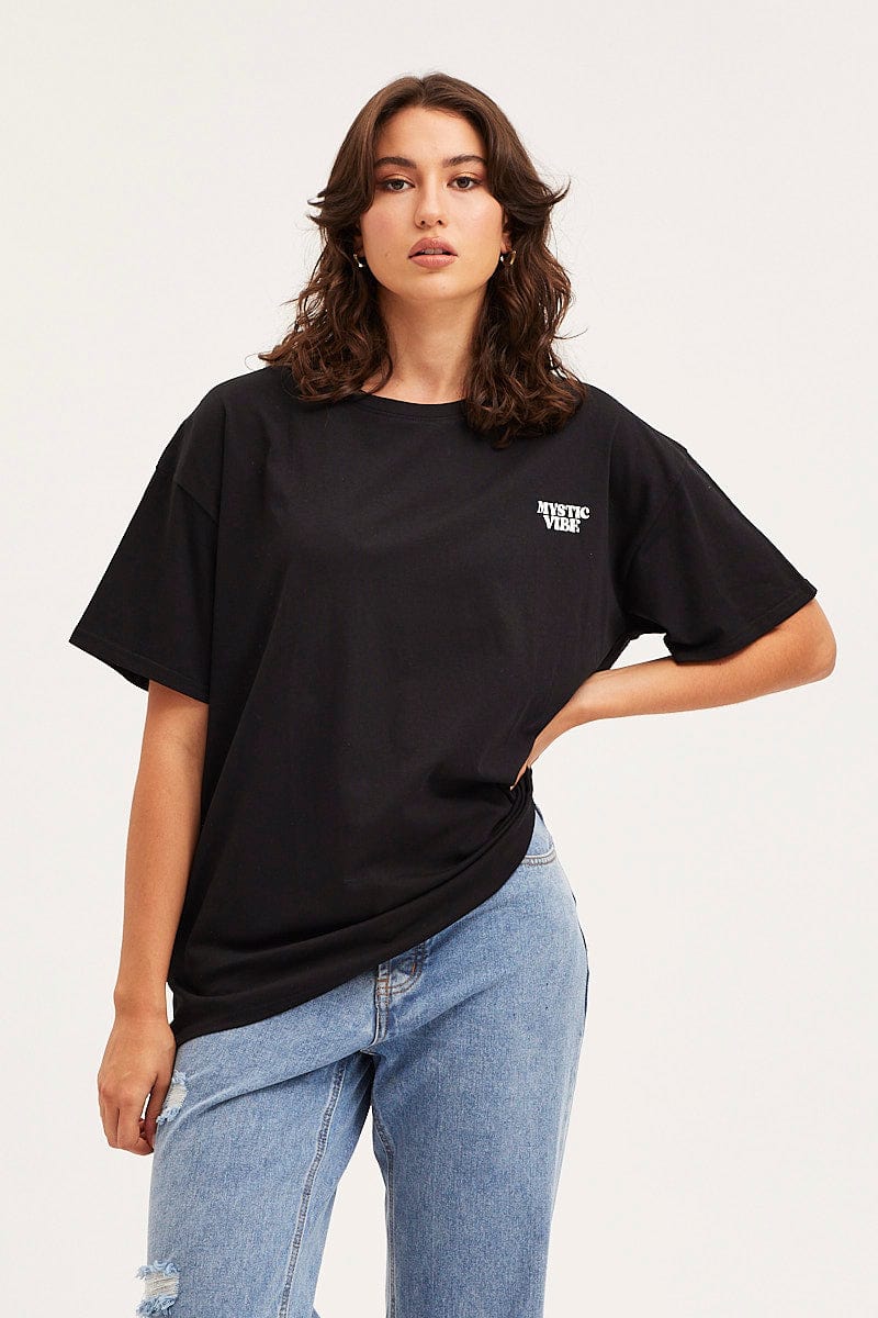 Women's Black Unisex T Shirt Short Sleeve Oversized Crew Neck