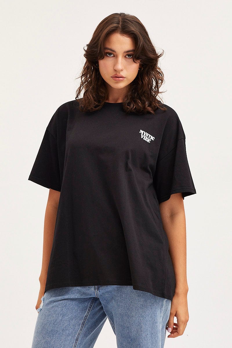 Women's Black Unisex T Shirt Short Sleeve Oversized Crew Neck