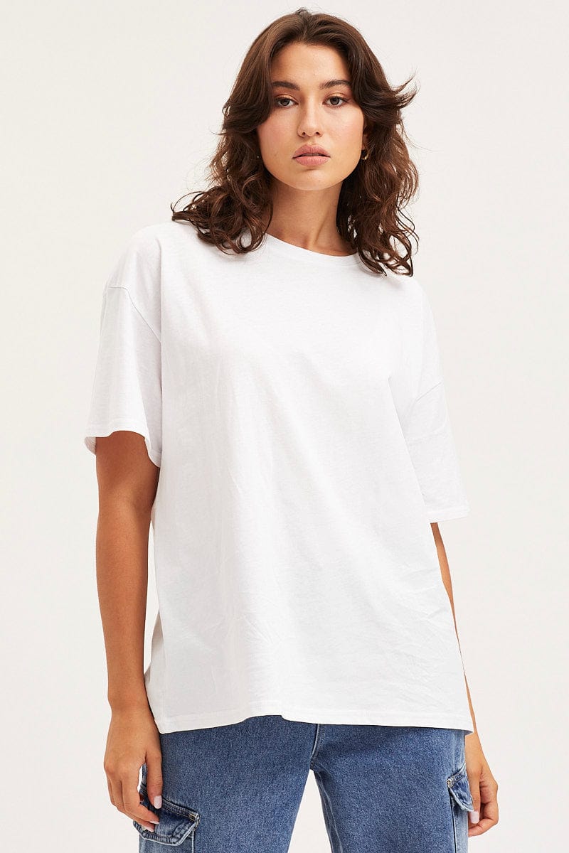 GRAPHIC T LONGLINE White Unisex T Shirt Short Sleeve Oversized Crew Neck for Women by Ally